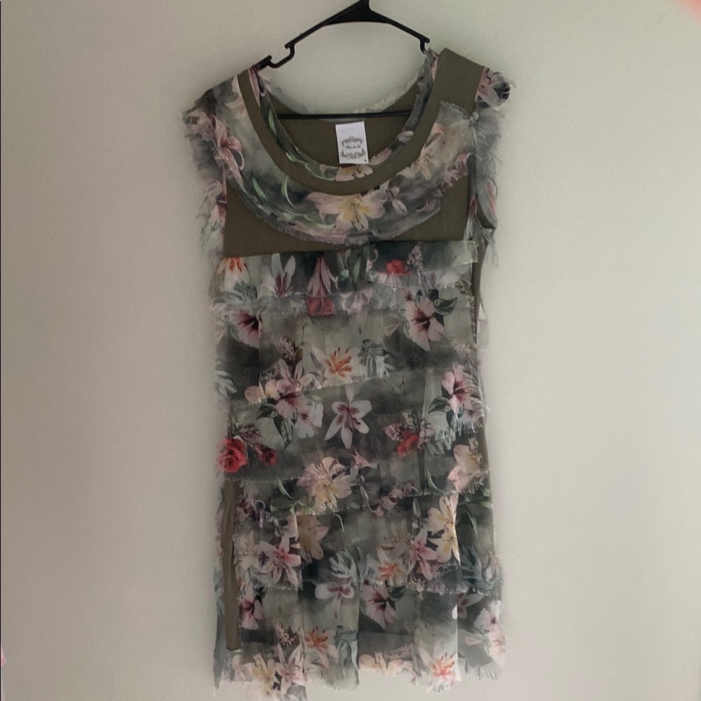 Tiered floral green‎ sleeveless scoop neck #fairycore dress